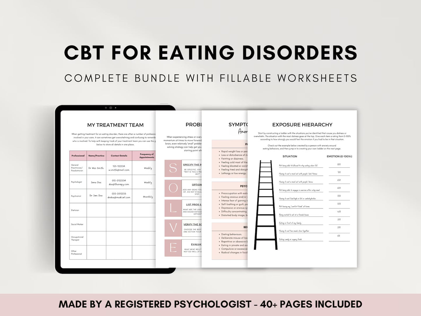 CBT Worksheets for Eating Disorders | Binge Eating, Anorexia & Bulimia Recovery | Therapy Workbook for Teens & Adults