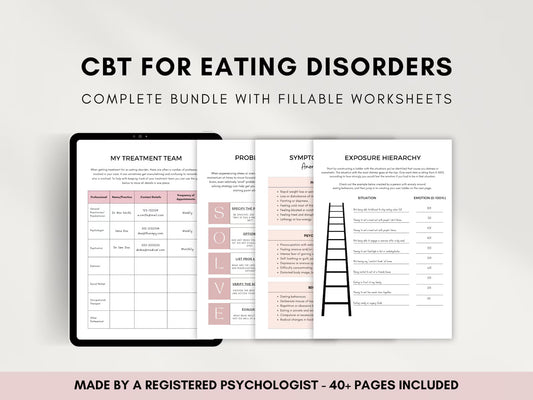CBT Worksheets for Eating Disorders | Binge Eating, Anorexia & Bulimia Recovery | Therapy Workbook for Teens & Adults